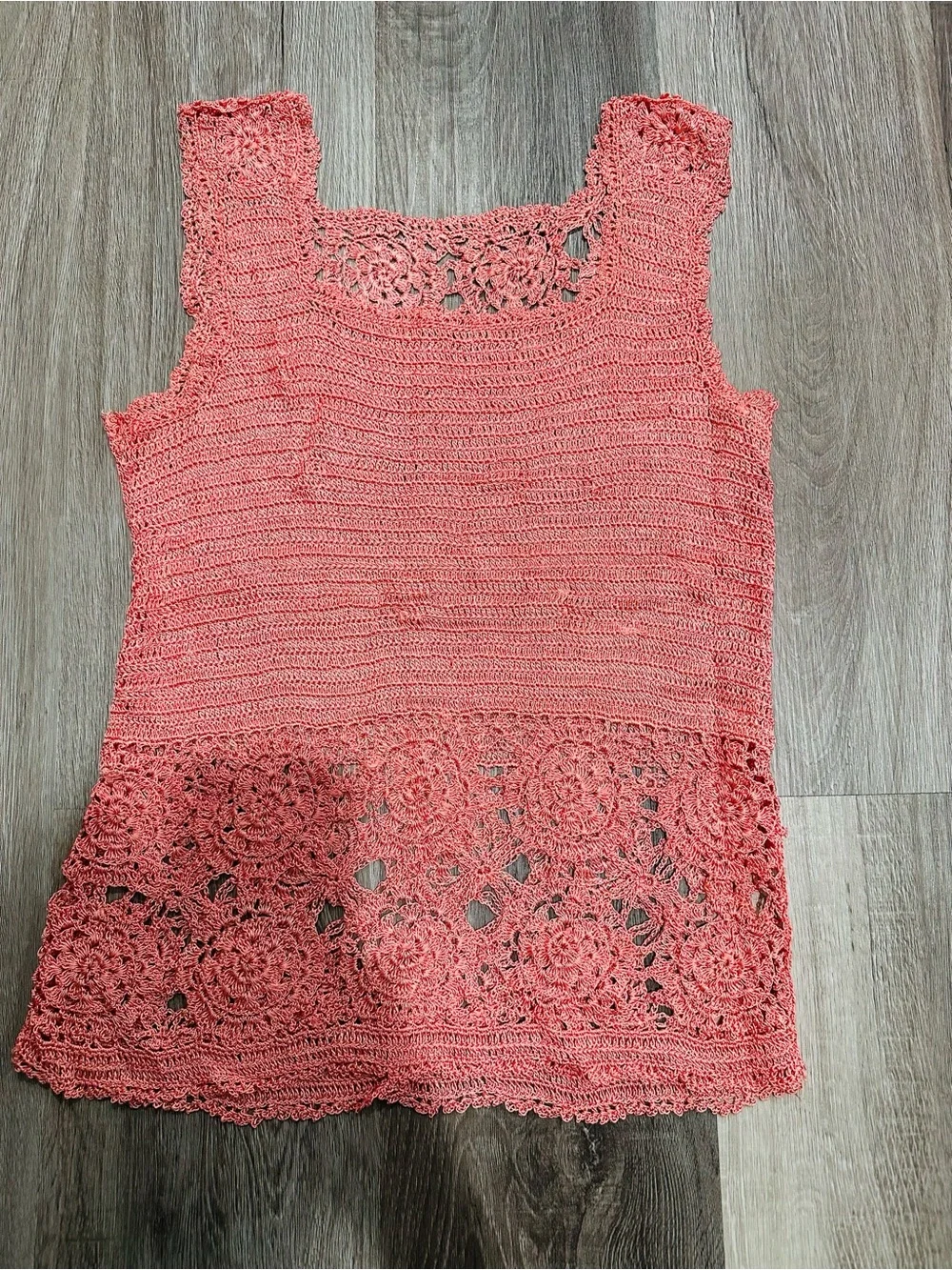 Mix Nouveau Apricot Coral Crochet Knit Maxi Skirt Set Boho Coastal Size L